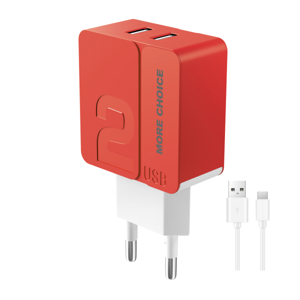 Купить  СЗУ СЗУ 2USB 2.4A для Type-C More choice NC46a 1м (Red)